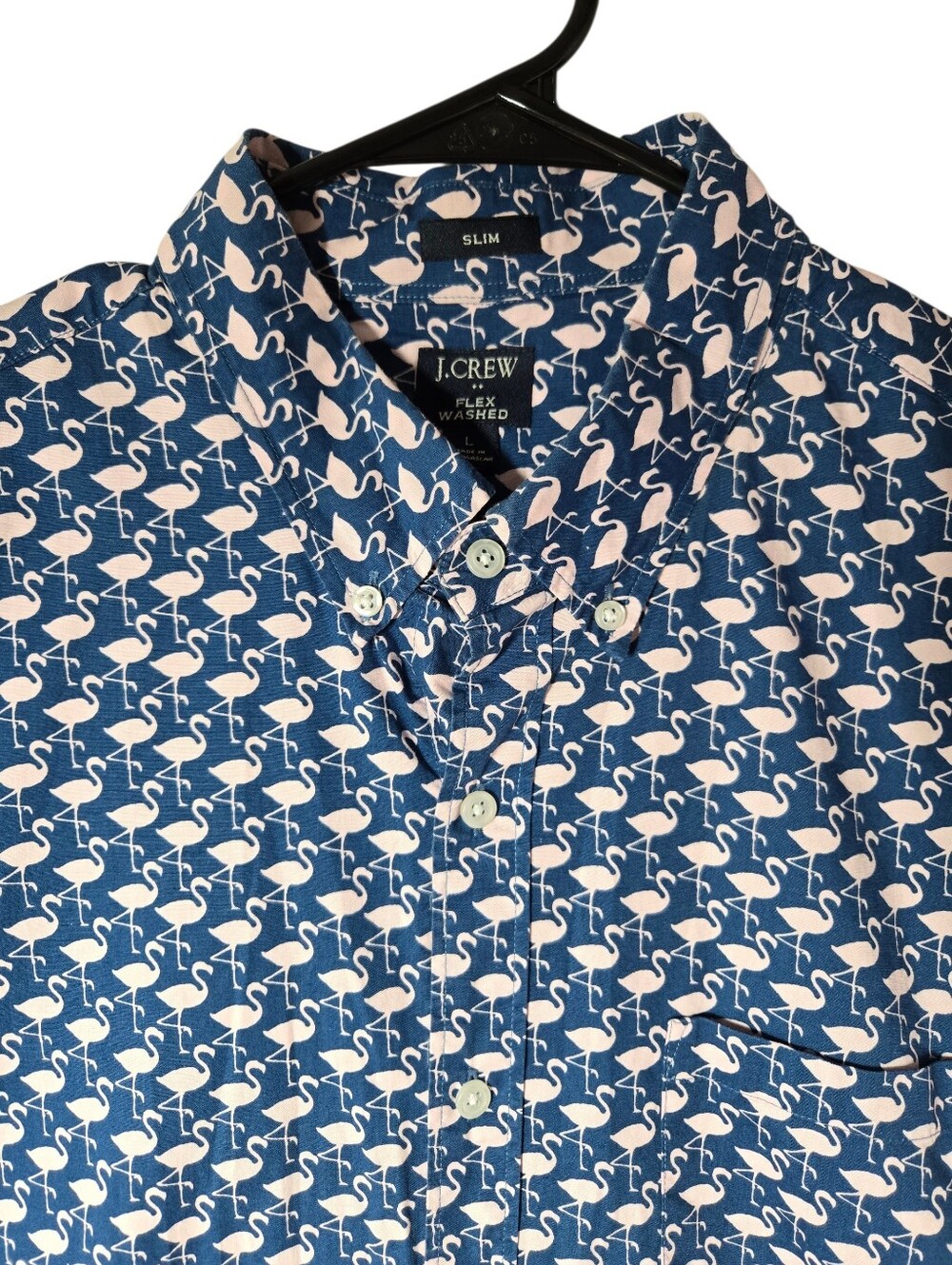 J.Crew Slim Fit Flex Washed Flamingo Print‎ Button Down Short-Sleeve Shirt